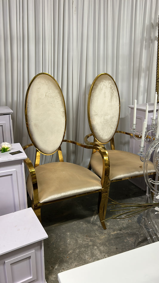 Chaises Medaillon velours Champagne